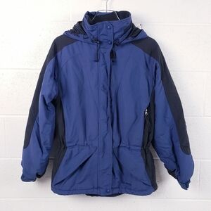 LL Bean Jacket Womens Small Blue Thinsulated Outdoor Hooded Nylon Coat‎